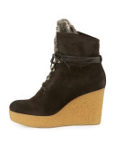 Nagy Faux-Fur Wedge Bootie, Anthracite