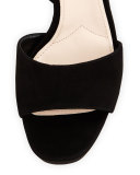 Suede Platform Ankle-Wrap Sandal, Nero