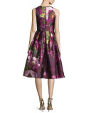 Sleeveless Pleated Floral Cocktail Dress, Magenta