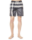 Check-Print Swim Trunks, Gray
