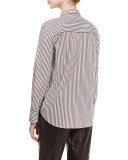 Monili-Embellished Striped Shirt, White/Bordeaux
