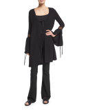 Fluted-Sleeve Tie-Front Jacket, Black