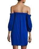 Off-the-Shoulder Stretch-Silk Shift Dress, Cobalt