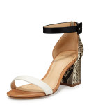 Judy Python/Leather City Sandal, White/Black/Latte/Natural