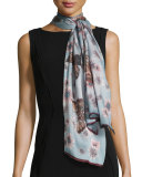 Silk Satin Butterfly Stole, Light Blue