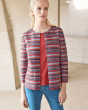 Alejandra Bracelet-Sleeve Striped Jacket, Red Rock/Multi