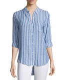 Charli Striped Long-Sleeve Shirt, Bluebell/White Stripe