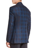 Plaid Two-Button Jacket, Gray/Blue