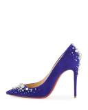 Candidate Pearly-Embellished Suede Red Sole Pump, Purple Pop