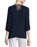 Olivia 3/4-Sleeve Embroidered Blouse 