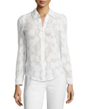 Button-Front Daisy Burnout Top, Snow