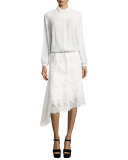 Pollen Lace Asymmetric Midi Skirt, Ivory