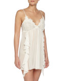 Lace-Trimmed Sleeveless Short Chemise, Ivory