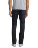 Flat-Front Stretch Sateen Pants, Navy