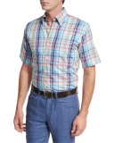 Sailing Plaid Short-Sleeve Sport Shirt, Bright Blue
