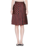 High-Waist Striped A-Line Skirt, Black/Raspberry