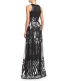 Sleeveless Metallic Printed Flowy Gown 