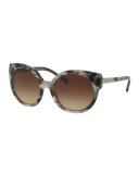 Round Cat-Eye Sunglasses, Black Marble