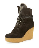 Nagy Faux-Fur Wedge Bootie, Anthracite