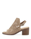 Wyatt Perforated Mid-Heel City Sandal, Warm Gray