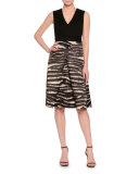 Sleeveless V-Neck Dress W/Animal-Print Skirt, Black