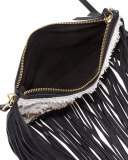 Taj Beaded Fringe Crossbody Bag, Black/White
