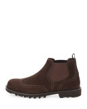 Suede Wing-Tip Chelsea Boot, Brown