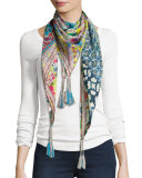 Revine Printed Silk Tassel Scarf 