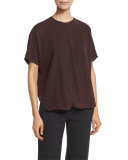 Short-Sleeve Wrap-Front Silk Top