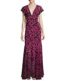 Deni Floral-Print Chiffon Maxi Dress, Pink