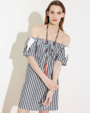 Off-the-Shoulder Striped Poplin Shirtdress, Multi