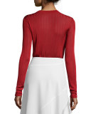 Long-Sleeve Striped Jersey Top, Scarlet
