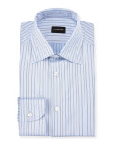 Striped Twill Long-Sleeve Dress Shirt, Light Blue