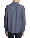 Dobby-Print Long-Sleeve Sport Shirt