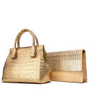 Daisy Small Crocodile Bag, Soft Gold Mirror