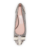 Vara Mixed-Snakeskin Low-Heel Pump, Roccia/Nero/Bianco