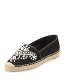 Pearly Bead Espadrille Flat, Black