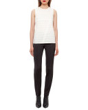 Trapezoid-Jacquard Sleeveless Blouse, Moonstone