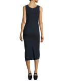Sleeveless Square-Neck Midi Dress, Blue