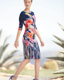 3/4-Sleeve Floral-Print Sheath Dress, Multi Colors