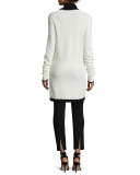 Belted Soft Links Knit Cardigan, Bright Alabaster/Caviar