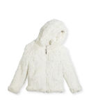 Hooded Zip-Front Rabbit Fur Jacket, Size 2-12