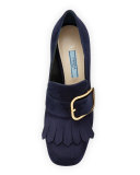 Suede Buckle Kiltie Loafer, Blue (Bleu)