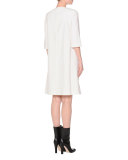 Bell-Sleeve Shift Dress, Ivory