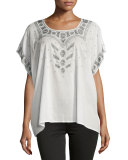 The Beaded Willow Short-Sleeve Tunic, Cream