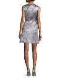 Sleeveless Brocade Dress w/Rings, Silver