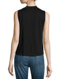 Hudson Heathered Mock-Neck Open-Back Top, Black