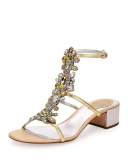 Jeweled Snakeskin T-Strap Sandal