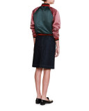 Colorblock Zip-Front Bomber Jacket, Sage/Raspberry