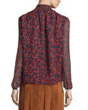 Aleni Silk Ruffle-Neck Blouse, Montage Mini Rubiate